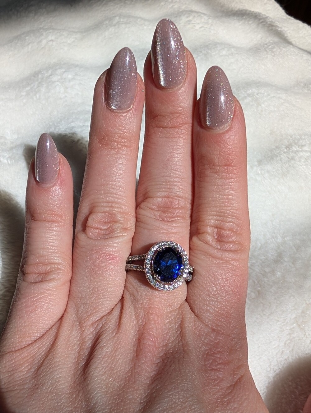 925 Sterling Silver Blue Lab Created Sapphire Halo Ring Size 7